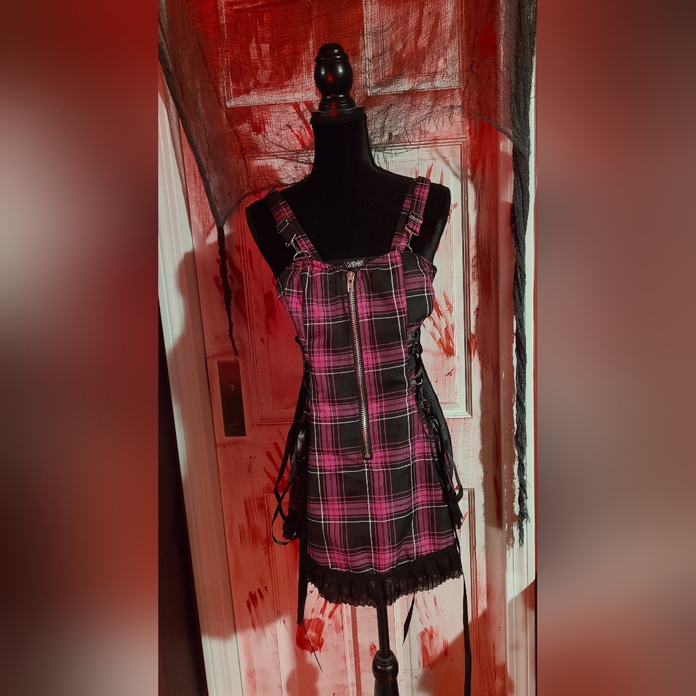 Widow Pink/Black Plaid Lace Corset Dress